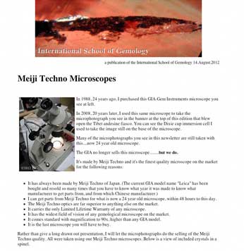 Meiji Techno Microscopes, Robert James, International School of Gemology